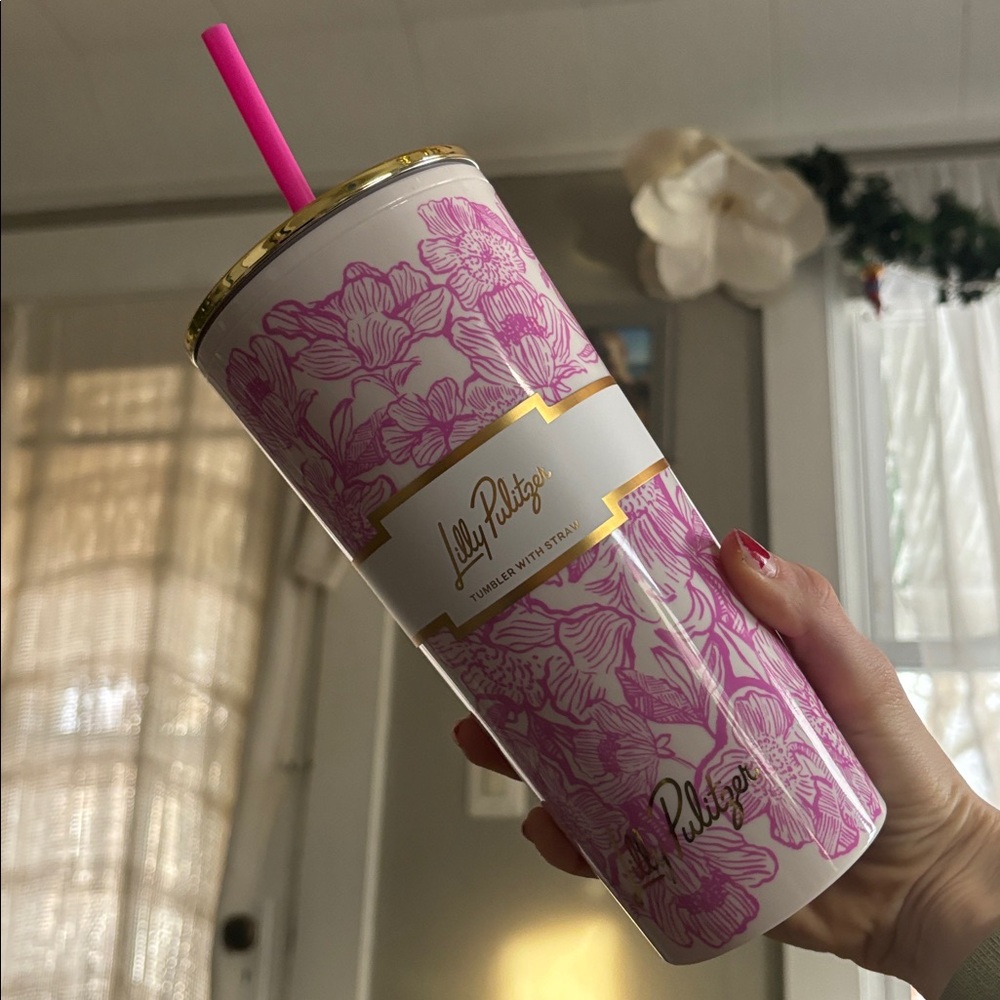 Lilly Pulitzer Pink and Gold Floral Tumbler
